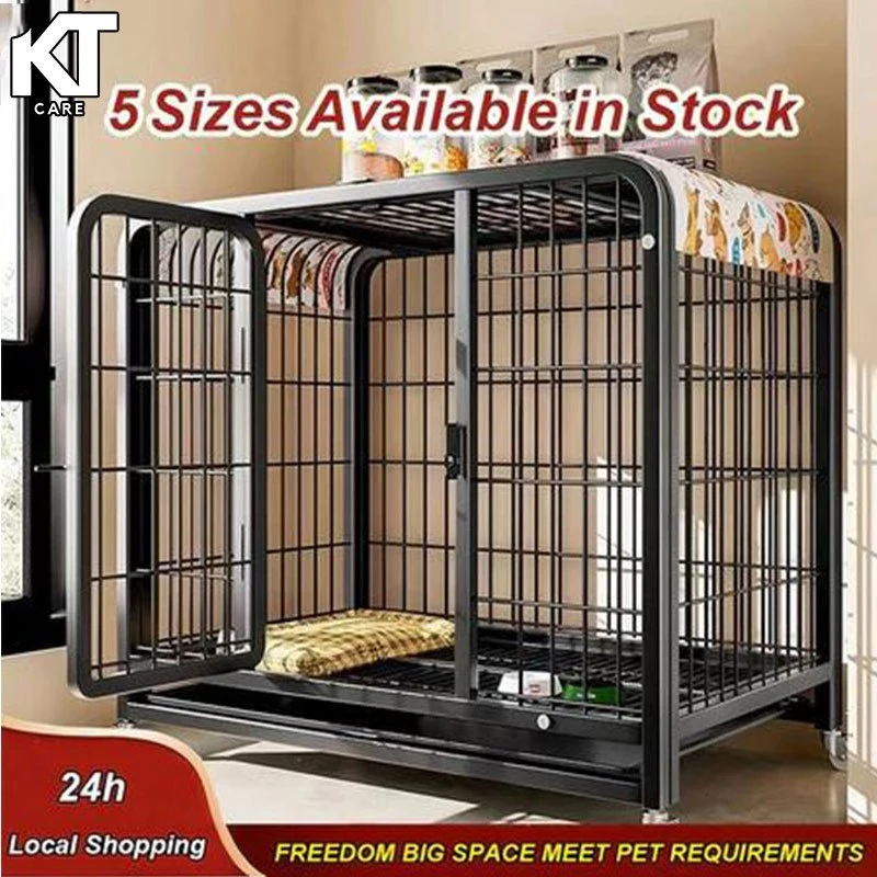 กรงสัตว์เลี้ยง Dog Cage เหล็กหนาพิเศษ พร้อมล้อ 4 ล้อและถาดรอง ขนาดใหญ่