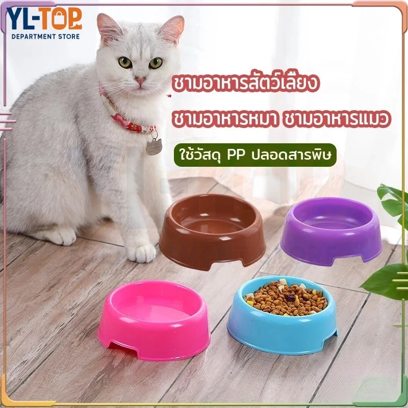 ชามอาหารสัตว์เลี้ยงแบบเดี่ยว CW78 สีลูกอม พลาสติกน้ำหนักเบา สำหรับแมวและสุนัข