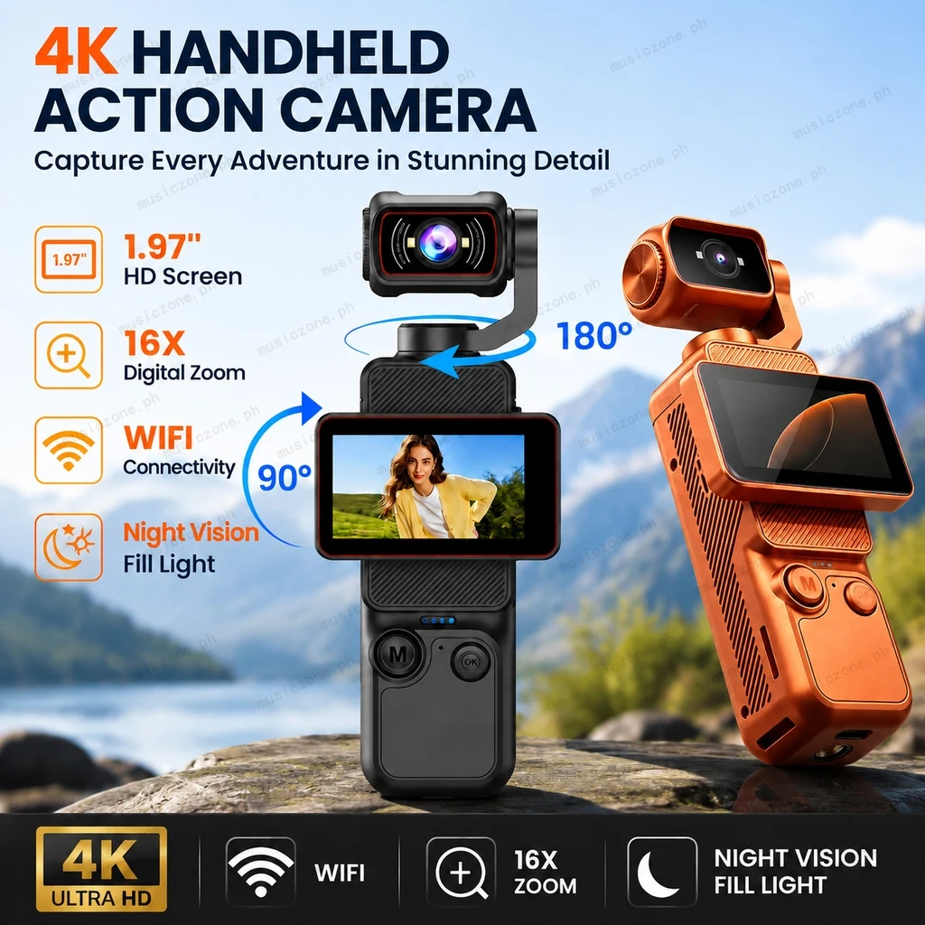 กล้อง Vlog แบบพกพา 4K HD หน้าจอหมุนได้ 1.97 นิ้ว 180° พร้อมเลนส์หมุนได้