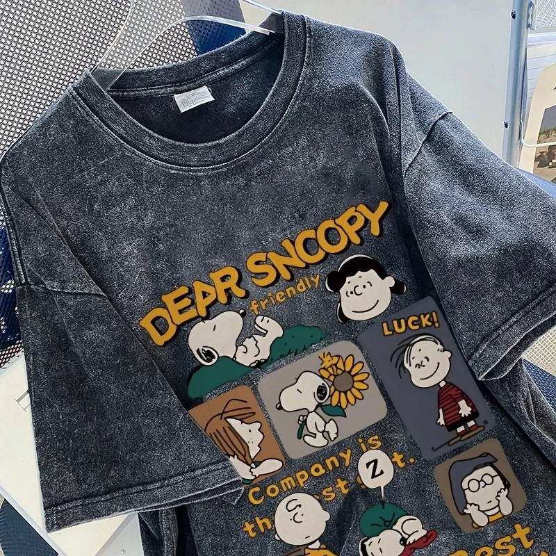 เสื้อยืดโอเวอร์ไซส์สีเทาดำฟอกวินเทจ ลายการ์ตูน ผ้าคอตตอน 100% รุ่น 3XL