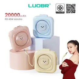 PowerBank 20000mAh ดีไซน์ที่เบาและน่ารักเป็นพิเศษ จอแสดงผลไฟ LED มีสายเคเบิลข้อมูลสี่เส้นและ แบตเตอรี่สํารอง