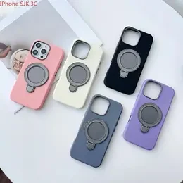 เคสโทรศัพท์สีพื้นสุดหรูรุ่นใหม่ สำหรับ iPhone 16 15 14 13 12 11 Pro Max Plus พร้อมขาตั้งแม่เหล็กและดีไซน์ป้องกัน